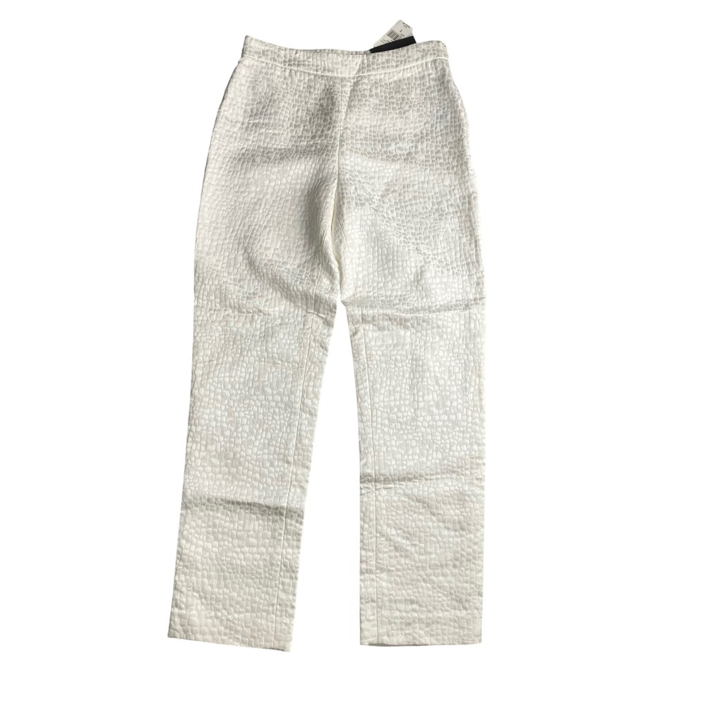 Josie Natori Croc Embossed Textured Wide Leg Dress Pants Ivory Size 2